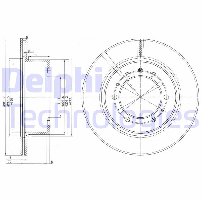 DELPHI 317x18mm, 6, Vented, Oiled, Untreated Ø: 317mm, Num. of holes: 6, Brake Disc Thickness: 18mm Brake rotor BG3117 buy