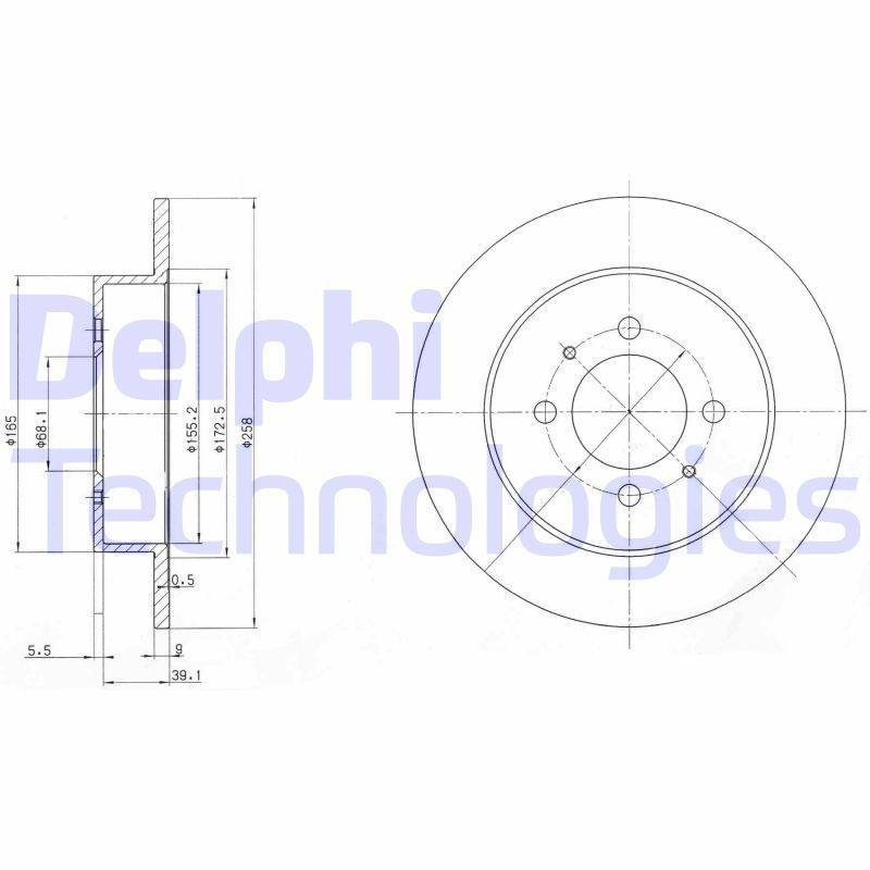 DELPHI 258x9mm, 4, solid, Oiled, Untreated Ø: 258mm, Num. of holes: 4, Brake Disc Thickness: 9mm Brake rotor BG3125 buy