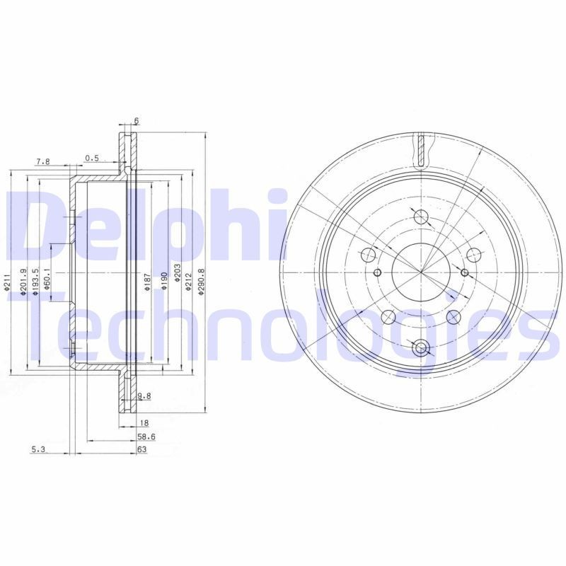 DELPHI 291x18mm, 5, Vented, Oiled, Untreated Ø: 291mm, Num. of holes: 5, Brake Disc Thickness: 18mm Brake rotor BG3166 buy