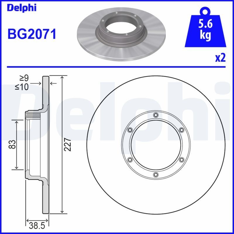BG2071 DELPHI Brake rotors DACIA 227x10mm, 6, solid, Oiled, Untreated