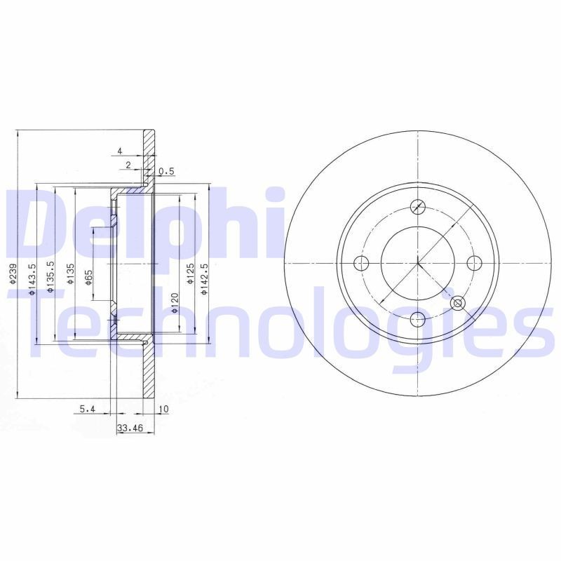 DELPHI 239x10mm, 4, solid, Oiled, Untreated Ø: 239mm, Num. of holes: 4, Brake Disc Thickness: 10mm Brake rotor BG2117 buy
