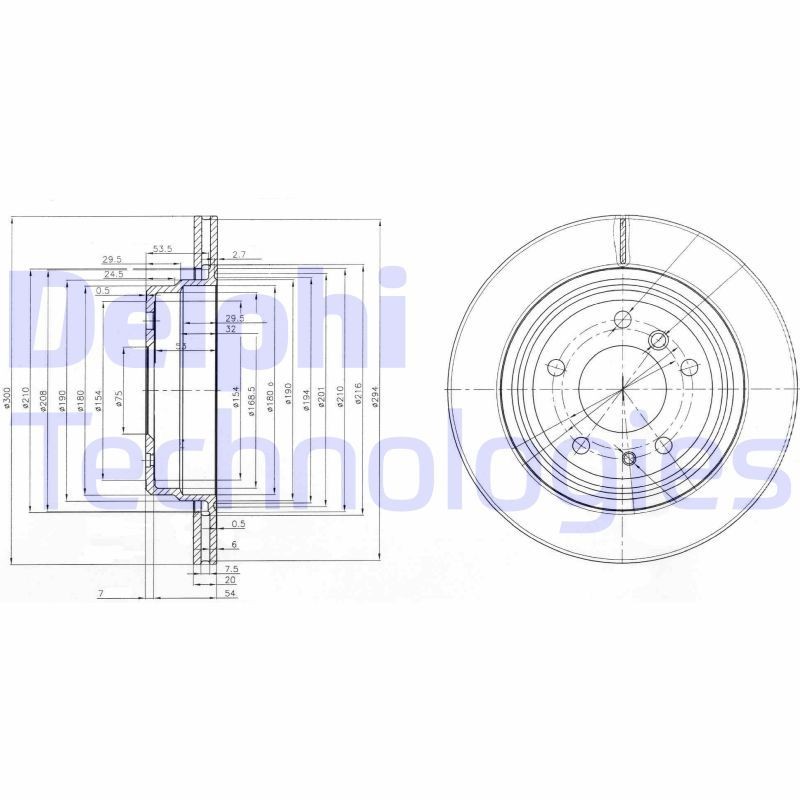 DELPHI 300x20mm, 5, Vented, Oiled, Untreated Ø: 300mm, Num. of holes: 5, Brake Disc Thickness: 20mm Brake rotor BG3214 buy