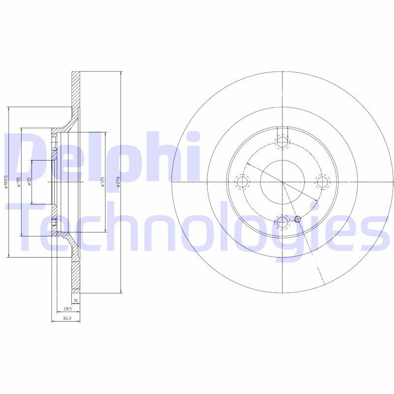DELPHI 276x10mm, 4, solid, Oiled, Untreated Ø: 276mm, Num. of holes: 4, Brake Disc Thickness: 10mm Brake rotor BG3967 buy