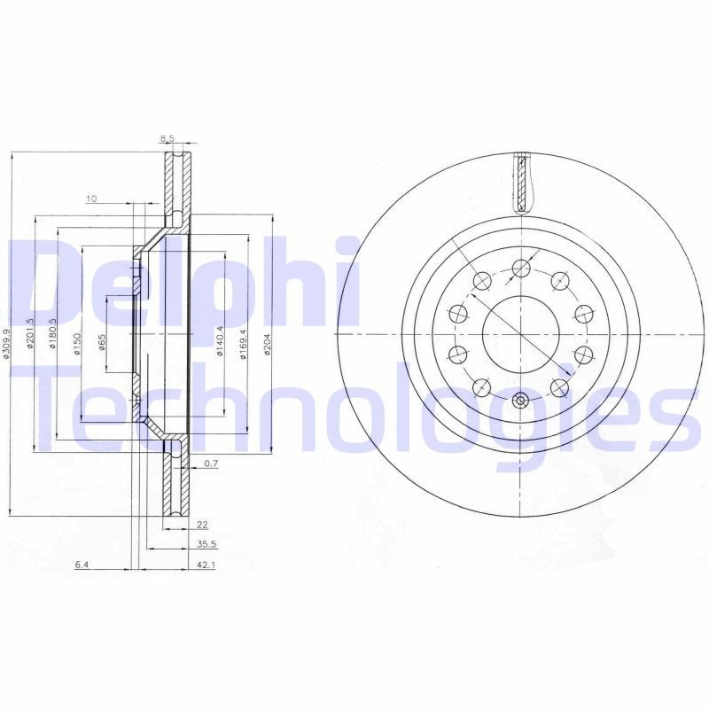 DELPHI 310x22mm, 5, Vented, Oiled, Untreated Ø: 310mm, Num. of holes: 5, Brake Disc Thickness: 22mm Brake rotor BG3975 buy