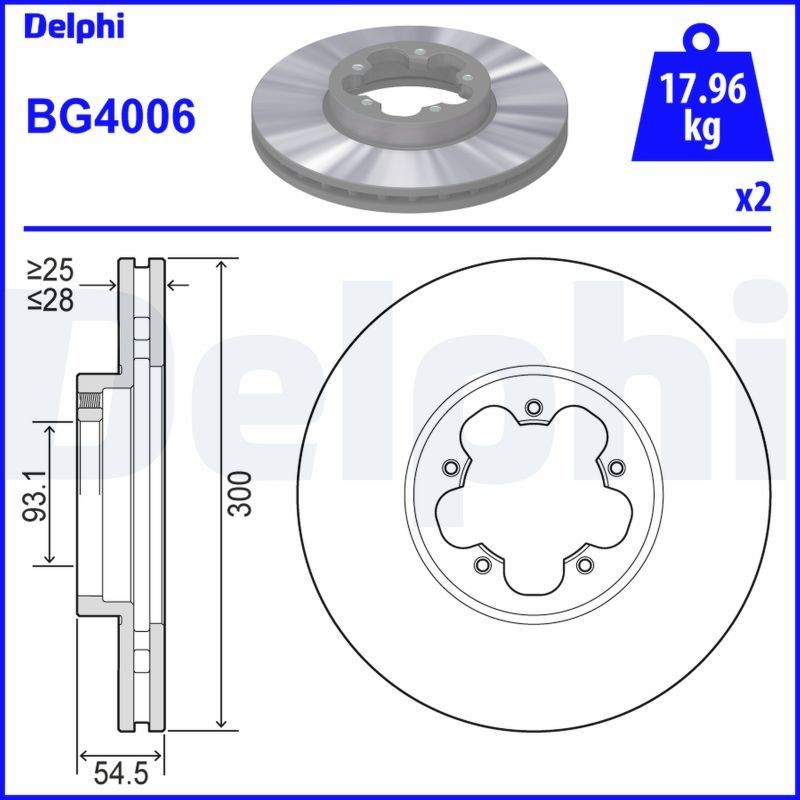 Купете BG4006 DELPHI вентилиран, омаслен, необработен, без колесен лагер, без сензорен пръстен за ABS Ø: 300mm, Ø: 300mm, брой на дупките: 5, дебелина на спирачния диск: 28mm Спирачен диск BG4006 евтино