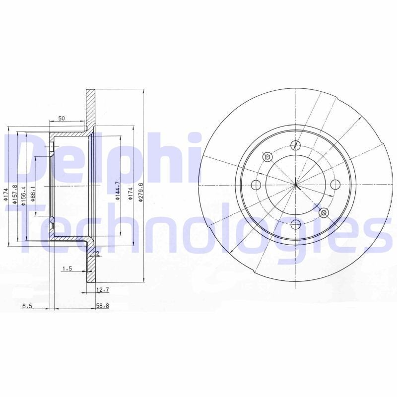 DELPHI 280x12,8mm, 4, solid Ø: 280mm, Num. of holes: 4, Brake Disc Thickness: 12,8mm Brake rotor BG2218 buy