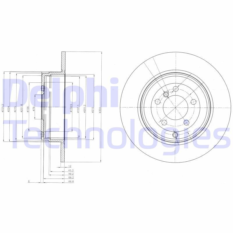 DELPHI BG4066 Disco freno 354x11,9mm, 5, pieno, Oleato, non trattato, senza cuscinetto ruota, senza anello sensore ABS