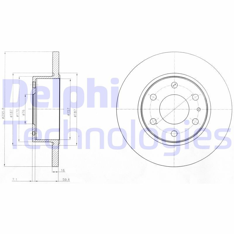 DELPHI 296x16mm, 6, solid, Oiled, Untreated Ø: 296mm, Num. of holes: 6, Brake Disc Thickness: 16mm Brake rotor BG4165 buy
