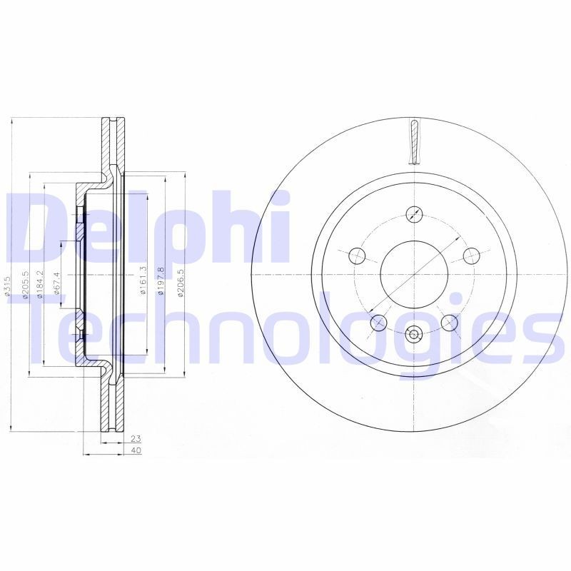 DELPHI 315x23mm, 5, Vented, Oiled, Untreated Ø: 315mm, Num. of holes: 5, Brake Disc Thickness: 23mm Brake rotor BG4190 buy