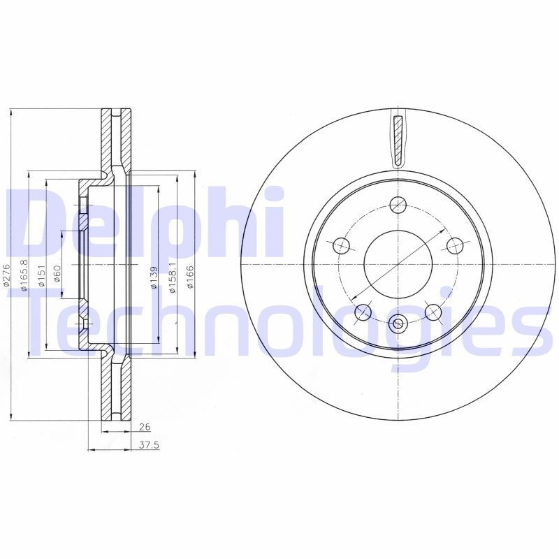 DELPHI 276x26mm, 5, Vented Ø: 276mm, Num. of holes: 5, Brake Disc Thickness: 26mm Brake rotor BG4191 buy