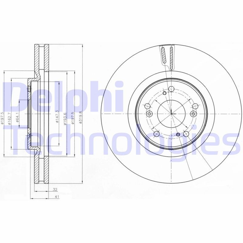 DELPHI 320x32mm, 5, Vented, Oiled, Untreated Ø: 320mm, Num. of holes: 5, Brake Disc Thickness: 32mm Brake rotor BG4225 buy