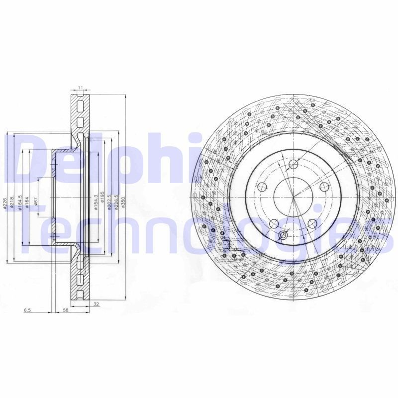 DELPHI 350x32mm, 5, Vented, Perforated, Oiled, Untreated Ø: 350mm, Num. of holes: 5, Brake Disc Thickness: 32mm Brake rotor BG9057 buy