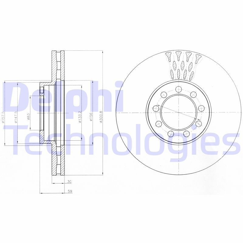 DELPHI 301x30mm, 9, Vented, Oiled, Untreated Ø: 301mm, Num. of holes: 9, Brake Disc Thickness: 30mm Brake rotor BG9062 buy