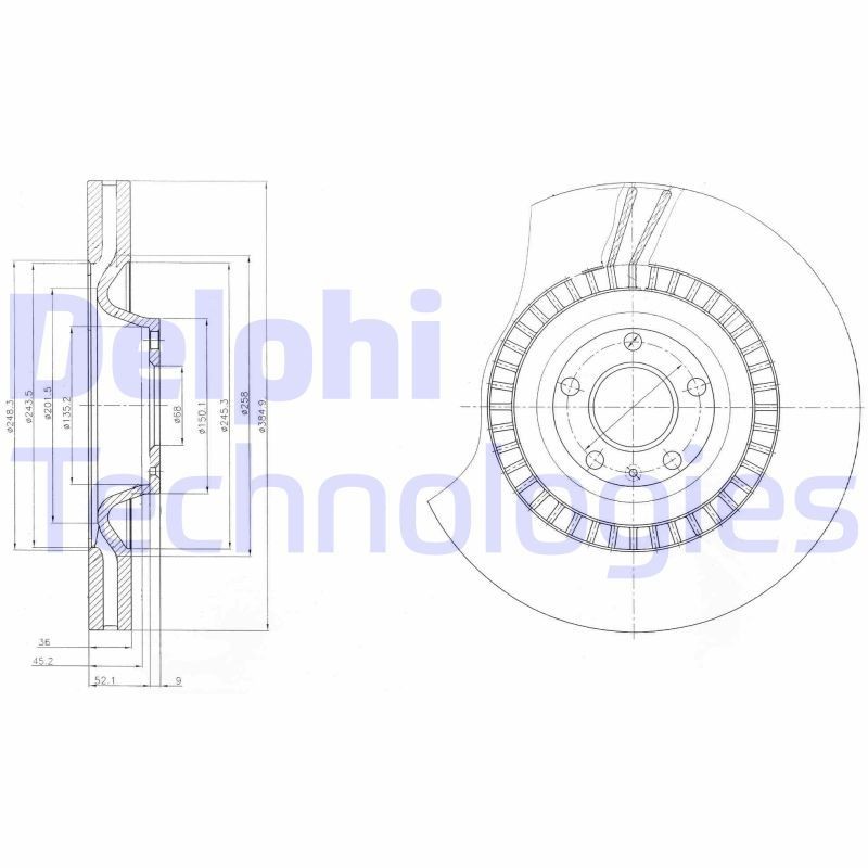 DELPHI 385x36mm, 5, Vented, High-carbon Ø: 385mm, Num. of holes: 5, Brake Disc Thickness: 36mm Brake rotor BG9065 buy