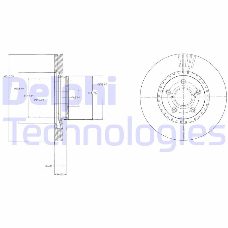 DELPHI 315x30mm, 5, Vented, Oiled, Untreated Ø: 315mm, Num. of holes: 5, Brake Disc Thickness: 30mm Brake rotor BG9074 buy