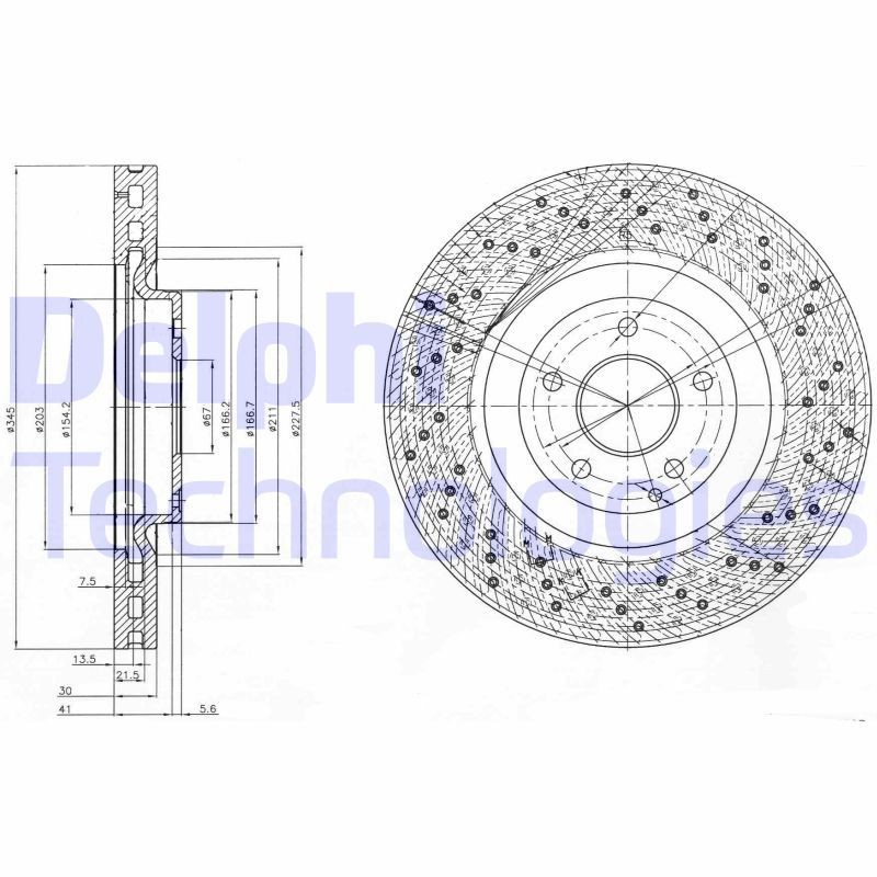DELPHI BG9876 Brake disc 345x30mm, 5, Vented, Perforated, Oiled, Untreated