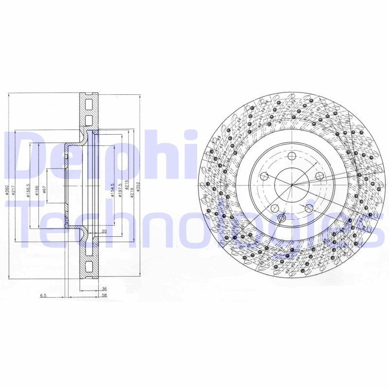 DELPHI BG9878 Brake disc 360x36mm, 5, Vented, Perforated, Oiled, Untreated