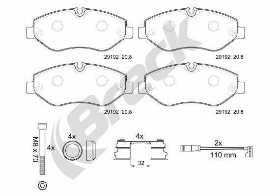 BRECK 29192 00 703 00 Brake pad set prepared for wear indicator, with anti-squeak plate, with brake caliper screws, with accessories