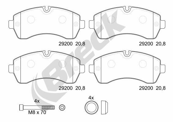 BRECK prepared for wear indicator, with brake caliper screws Height: 73,2mm, Thickness: 20,8mm Brake pads 29200 00 703 00 buy