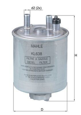 MAHLE ORIGINAL KL 638 Fuel filter In-Line Filter, 10mm, 10,0mm