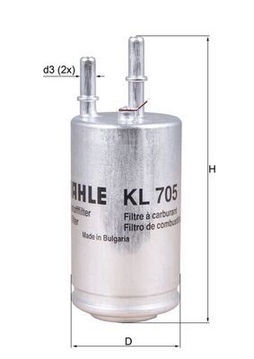MAHLE ORIGINAL KL 705 Fuel filter In-Line Filter, 8mm, 7,9mm