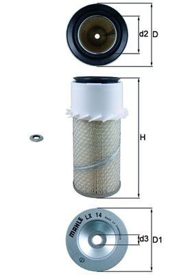 MAHLE ORIGINAL LX 14 Air filter 263,9mm, 131,5, 104mm, Filter Insert