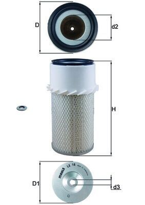 MAHLE ORIGINAL LX 16 Air filter 288,0mm, 160,0, 134mm, Filter Insert