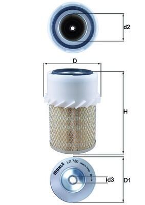 MAHLE ORIGINAL LX 730 Air filter 218,0mm, 157,5, 133mm, Filter Insert