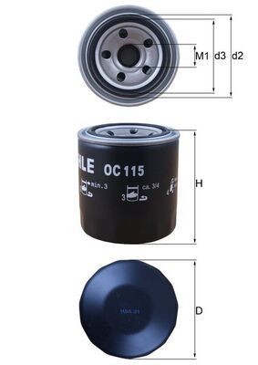 OC115 Oil filter 77138282 MAHLE ORIGINAL M20x1,5, with one anti-return valve, Spin-on Filter