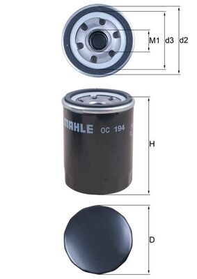 MAHLE ORIGINAL OC 194 Oil filter M20x1,5, with two anti-return valves, Spin-on Filter
