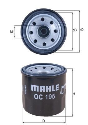 MAHLE ORIGINAL OC195 Engine oil filter M20x1,5, with one anti-return valve, Spin-on Filter
