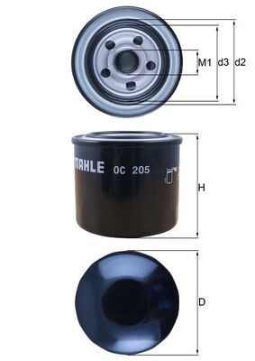 OC205 Oil filter OC205 MAHLE ORIGINAL M20x1,5-6H, with one anti-return valve, Spin-on Filter