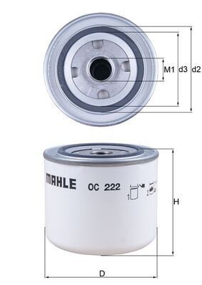 MAHLE ORIGINAL OC 222 Oil filter M20x1,5, with one anti-return valve, Spin-on Filter