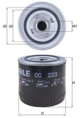OC223 Oil filter 78700833 MAHLE ORIGINAL M20x1,5, with one anti-return valve, Spin-on Filter