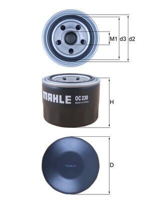 OC230 Oil filter 78753352 MAHLE ORIGINAL M20x1,5, with one anti-return valve, Spin-on Filter