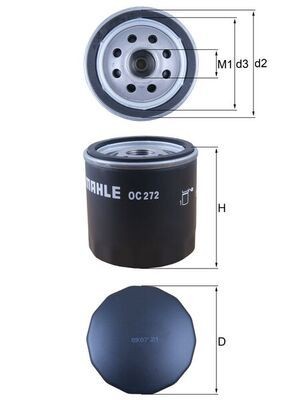 MAHLE ORIGINAL OC272 Engine oil filter M20x1,5, with one anti-return valve, Spin-on Filter