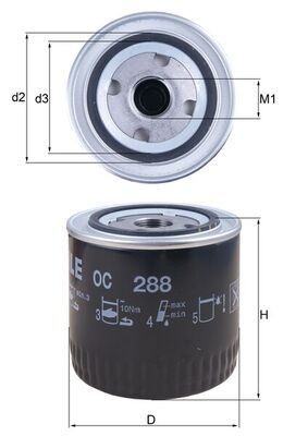 OC288 Oil filter 79854050 MAHLE ORIGINAL M22x1,5, with one anti-return valve, Spin-on Filter