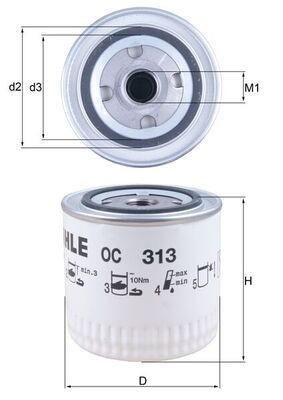MAHLE ORIGINAL OC313 Engine oil filter M20x1,5, Spin-on Filter