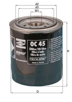 78109019 MAHLE ORIGINAL M20x1,5, with one anti-return valve, Spin-on Filter Ø: 93,2mm, Height: 112,0mm Oil filters OC 45 buy