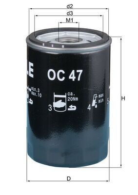 MAHLE ORIGINAL OC 47 OF Filter für Öl mit zwei Rücklaufsperrventilen, Anschraubfilter