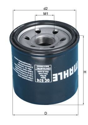 OC574 Oil filter 70355319 MAHLE ORIGINAL M20x1.0-6H, with one anti-return valve, Spin-on Filter