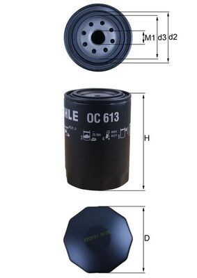 OC613 Oil filter 70381249 MAHLE ORIGINAL M22x1,5, with two anti-return valves, Spin-on Filter
