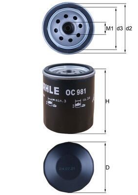 MAHLE ORIGINAL OC981 Motoroljefilter med en backsperrventil, Skruvfilter