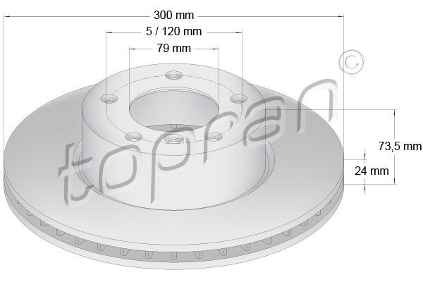 500 947 TOPRAN Brake rotors BMW Front Axle, 300x24mm, 5x120, Vented, Coated