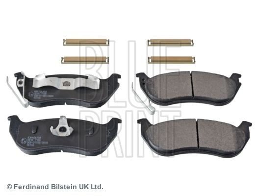 ADA104260 BLUE PRINT Brake pad set JEEP Rear Axle, with acoustic wear warning, with piston clip, with fastening material