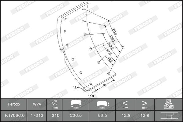 FERODO Brake Lining Kit, drum brake K17096.1-F3653 for IVECO Daily