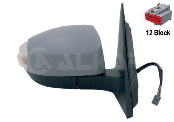 ALKAR 9230375 Wing mirror Right, primed, Electric, Heatable, Electronically foldable, Convex, with Peripheral Lighting, for left-hand drive vehicles