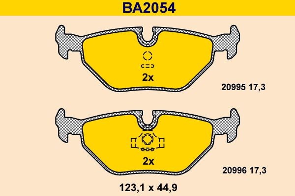 20995 Barum prepared for wear indicator, excl. wear warning contact Height: 44,9mm, Width: 123,1mm, Thickness: 17,3mm Brake pads BA2054 buy