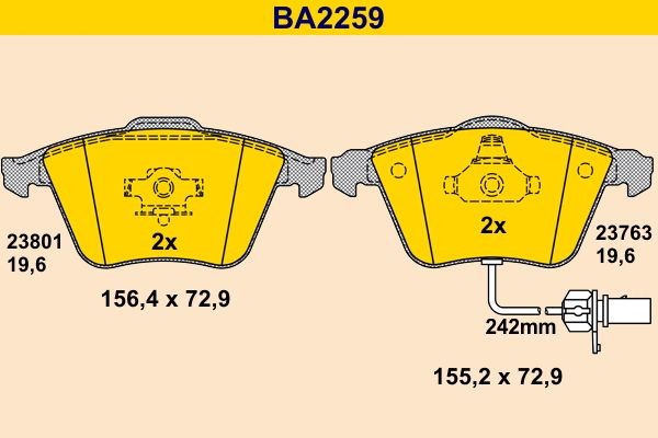 BA2259 Barum Brake pad set SEAT incl. wear warning contact