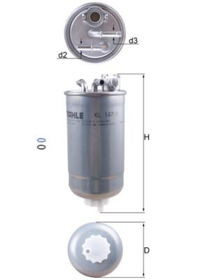 MAHLE ORIGINAL KL 147/1D Fuel filter In-Line Filter, 8mm, 8,0mm